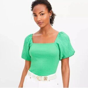 LOFT | Tie Back Bubble Sleeve Mixed Media Top  Size Medium